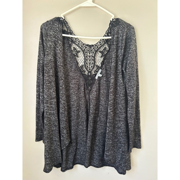 Charlotte Russe Sweaters - Y2K Charlotte Russe Black Grey Marled Lace Open Cardigan XS Whimsigoth Grunge